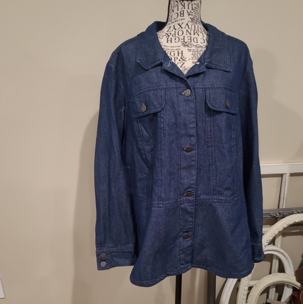 Jessica London Women's SZ 24W Denim Peplum Jacket pockets casual Boho everyday - Picture 2 of 11